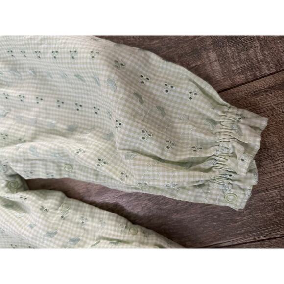 Vintage Rose Cottage Kid's Green gingham one Piece eyelet Romper Size 18M - Picture 4 of 11